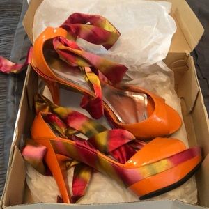 Orange peep toes W Ribbons